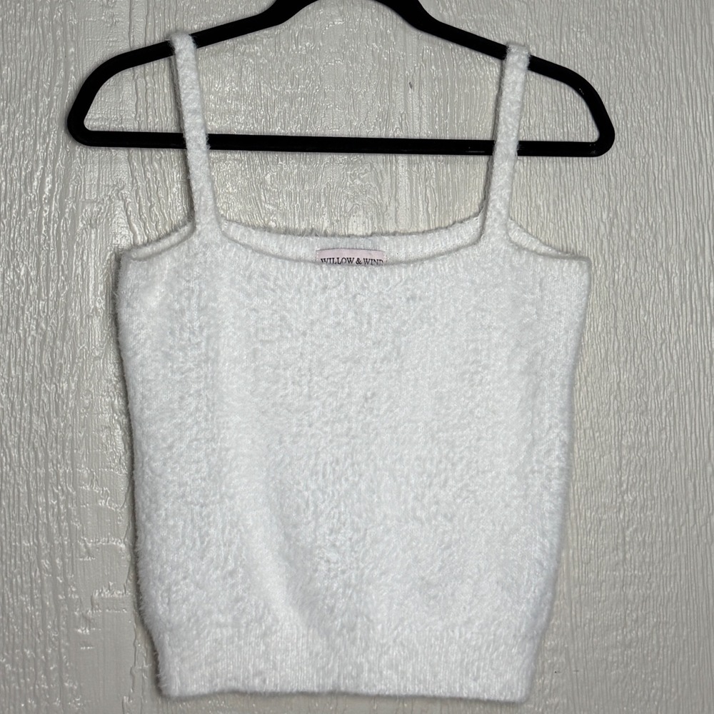 Willow & Wind Womens White Eyelash Fuzzy Knit Camisole Tank Top Large EUC